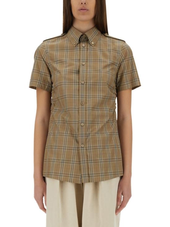  버버리 슬림 핏 체크 코튼 셔츠 8107968 C2044 Brown