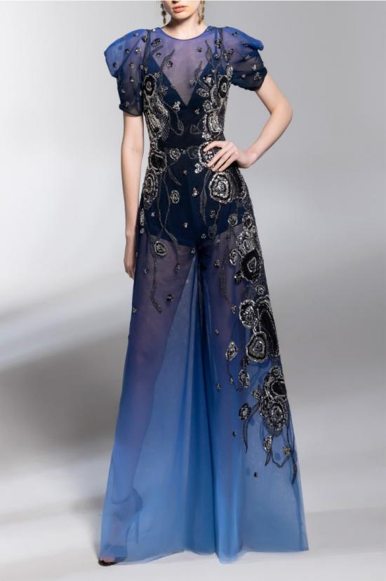  사이드 코베이시 점프수트 비즈 장식이 있는 그라데이션 프린트 얇은 명주 - SAIID KOBEISY