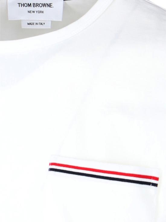 25FW 톰브라운 미디움 웨이트 저지 팁 포켓 크루넥 티셔츠 MJS010A 01454100 White - THOM BROWNE
