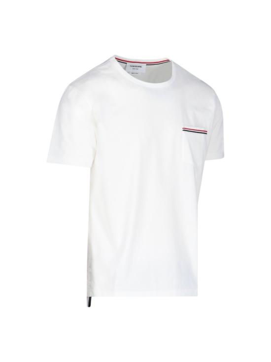 25FW 톰브라운 미디움 웨이트 저지 팁 포켓 크루넥 티셔츠 MJS010A 01454100 White - THOM BROWNE