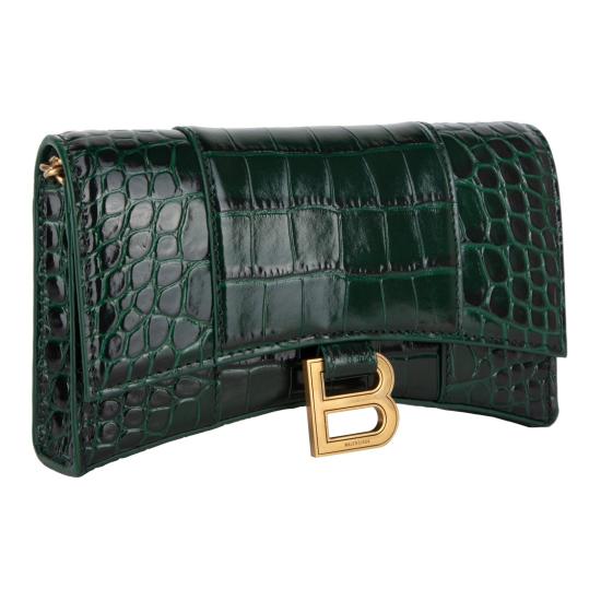  발렌시아가 크로커다일 엠보스 카프스킨 아워글래스 체인 지갑 6560501LRGM3011 Green - BALENCIAGA