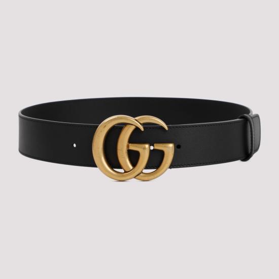  구찌 레더 벨트 더블 G 버클 400593 AP00T Black - GUCCI