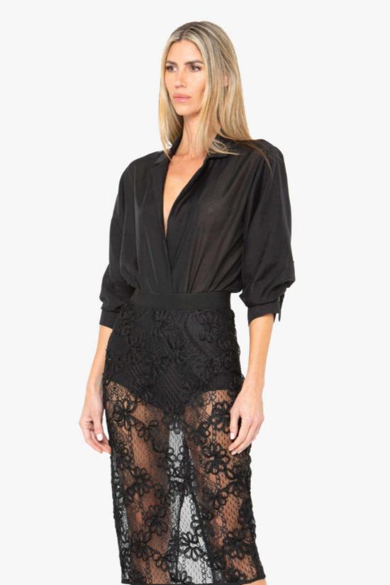  제이비큐 바디수트 티셔츠 JBQ 마르셀린 바디수트 블랙