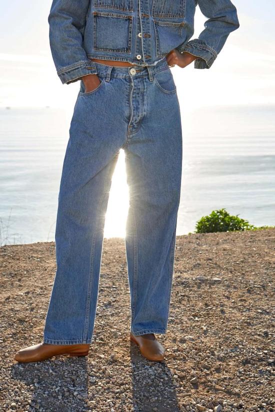  제시 캄 데님 팬츠 제시 캠 캘리포니아 와이드 진 카우보이 블루