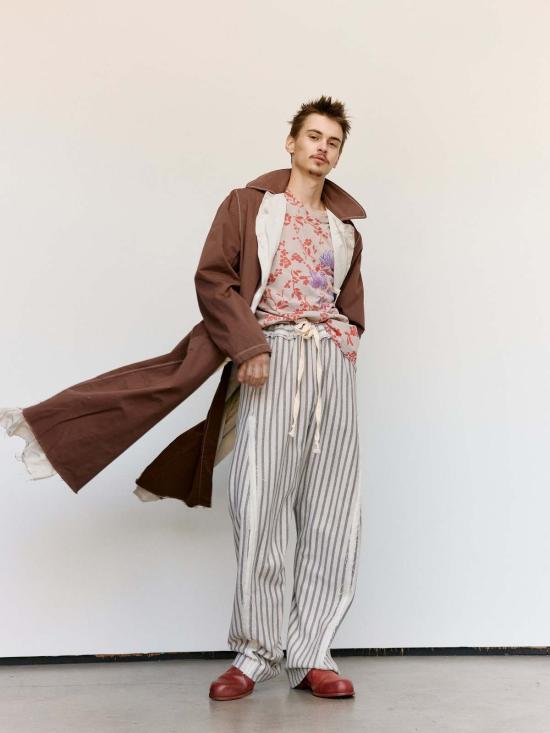  에드워드 커밍 코트 워시드 브라운 & 화이트 스로우온 피스 다이드 더스터 - EDWARD CUMING