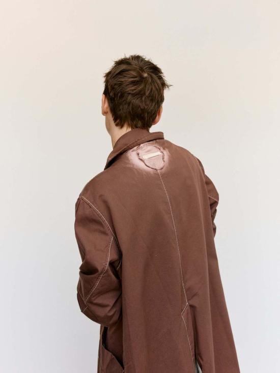  에드워드 커밍 코트 워시드 브라운 & 화이트 스로우온 피스 다이드 더스터 - EDWARD CUMING