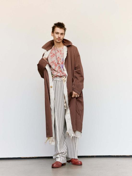  에드워드 커밍 코트 워시드 브라운 & 화이트 스로우온 피스 다이드 더스터