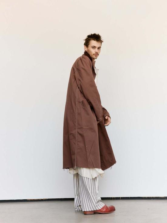  에드워드 커밍 코트 워시드 브라운 & 화이트 스로우온 피스 다이드 더스터 - EDWARD CUMING