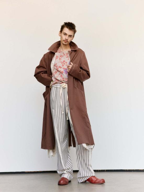  에드워드 커밍 코트 워시드 브라운 & 화이트 스로우온 피스 다이드 더스터 - EDWARD CUMING