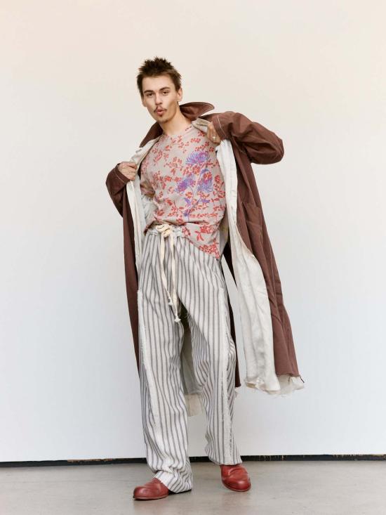  에드워드 커밍 코트 워시드 브라운 & 화이트 스로우온 피스 다이드 더스터 - EDWARD CUMING