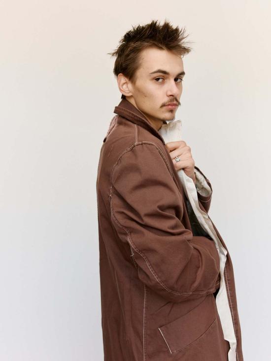  에드워드 커밍 코트 워시드 브라운 & 화이트 스로우온 피스 다이드 더스터 - EDWARD CUMING