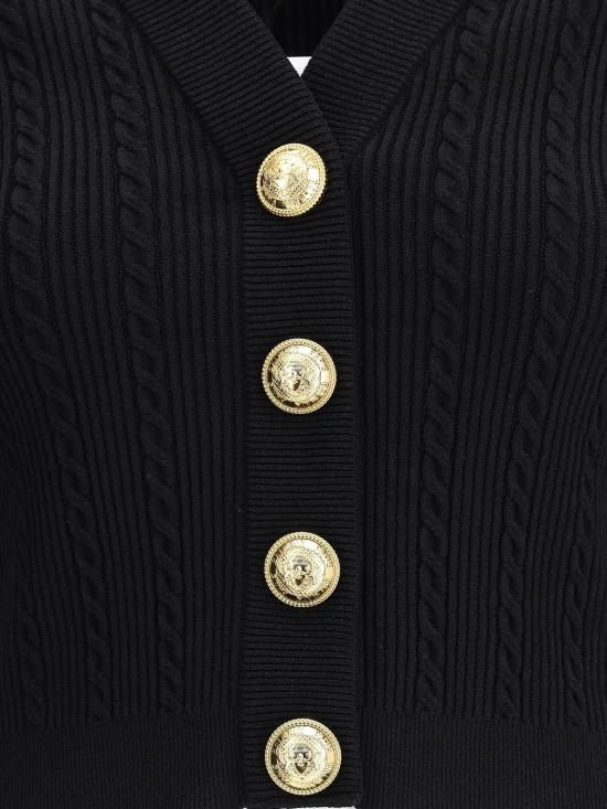 25FW 발망 리브드 앤 브레이디드 가디건  FF1KL245KI50 0PA BLACK - BALMAIN