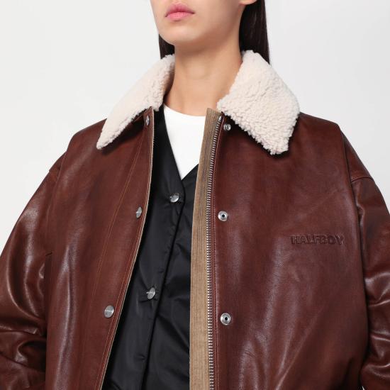 25FW 하프보이 가죽 자켓 HF251WL017LT014 Brown - HALFBOY