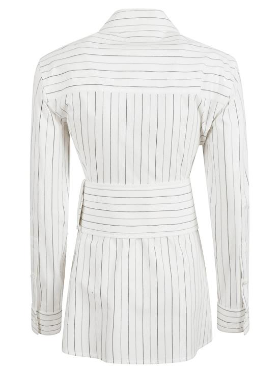 25SS 버버리 레귤러 핏 스트라이프 코튼 셔츠 스트링 콜 8103514 C2053 White - BURBERRY