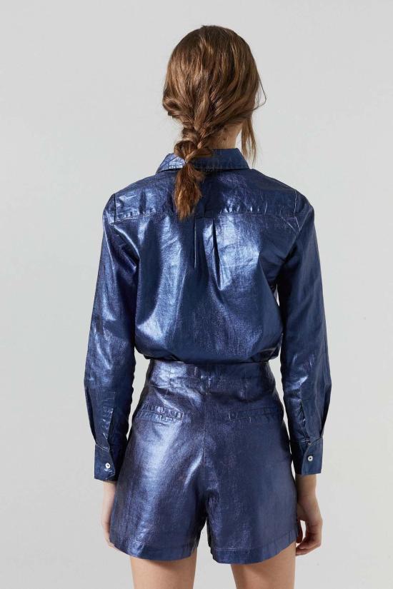  Lanhtropy 숏팬츠 란트로피 프리다 메탈릭 리넨 반바지 다크 블루 - OTHER BRANDS