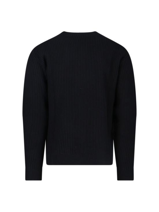 25FW 메종키츠네 폭스 헤드 울 립드 스웨터 PM00811KT1149P199 Black - MAISON KITSUNE
