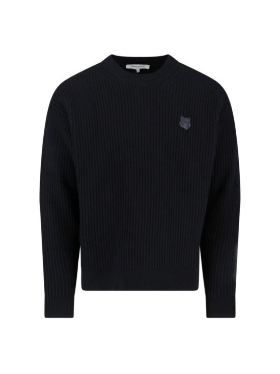 25FW 메종키츠네 폭스 헤드 울 립드 스웨터 PM00811KT1149P199 Black