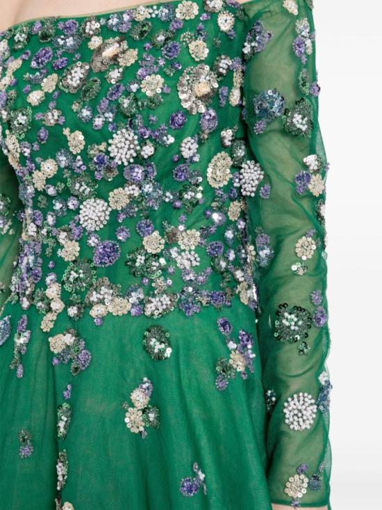  사이드 코베이시 롱 원피스 오프숄더 슬리브의 얇은 명주 비즈 드레스 - SAIID KOBEISY