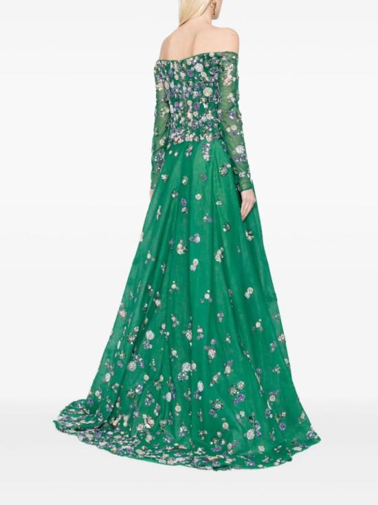  사이드 코베이시 롱 원피스 오프숄더 슬리브의 얇은 명주 비즈 드레스 - SAIID KOBEISY