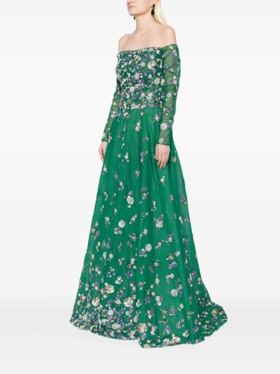  사이드 코베이시 롱 원피스 오프숄더 슬리브의 얇은 명주 비즈 드레스 - SAIID KOBEISY