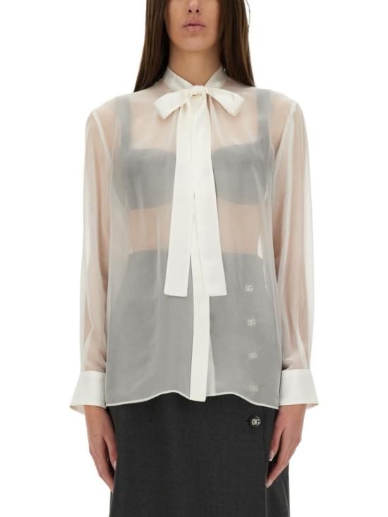 25SS 돌체앤가바나 쉬폰 보우 셔츠 F5T27T FU1ATW0800 White