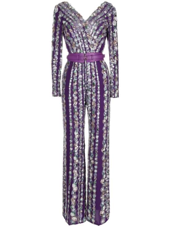  사이드 코베이시 점프수트 래핑된 탑이 있는 캔톤 크레이프 비즈