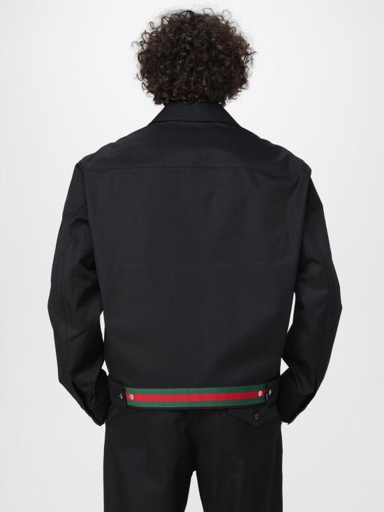 25FW 구찌 웹 디테일 코튼 트윌 자켓 827503ZAQH5 1000 Black - GUCCI