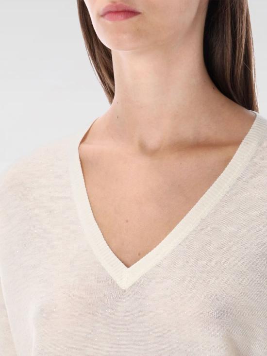 25FW 파비아나 필리피 시스루 브이넥 스웨터 MAD215F064L557 0142 White - FABIANA FILIPPI