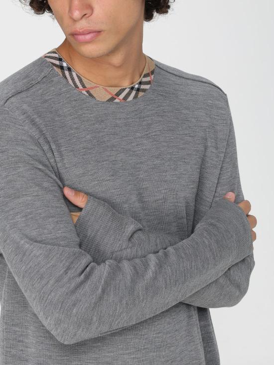 25FW 버버리 체크 트리밍 울 스웨터 8112147 Grey - BURBERRY
