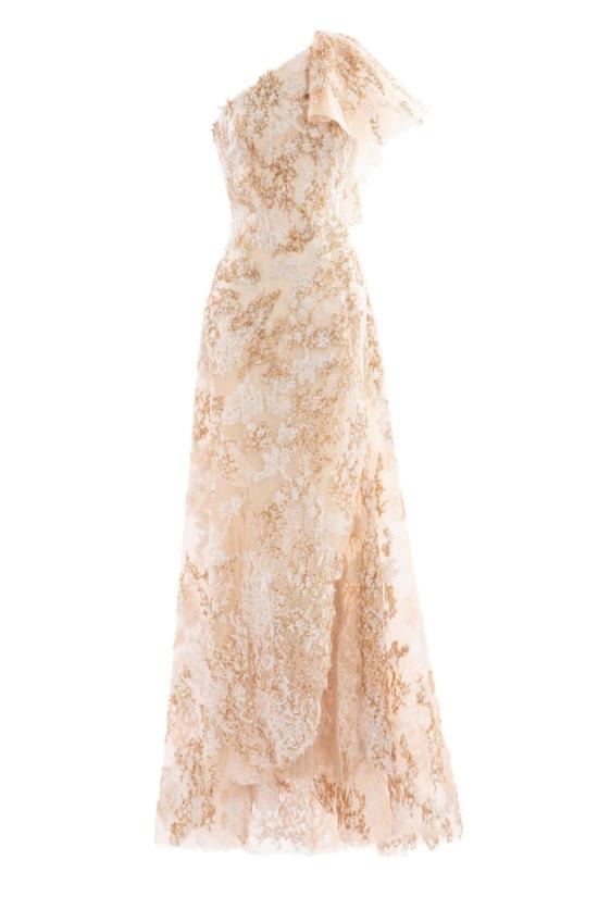  사이드 코베이시 롱 원피스 자수 원숄더 드레스