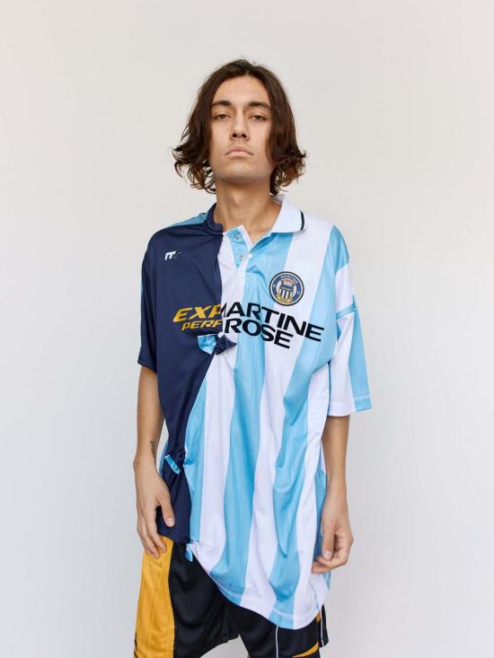  마틴로즈 반팔 티셔츠 마틴 로즈 블루 스트라이프 폴리 콜라주 축구 상의