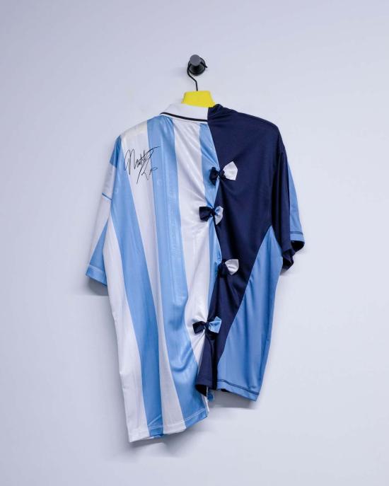  마틴로즈 반팔 티셔츠 마틴 로즈 블루 스트라이프 폴리 콜라주 축구 상의 - MARTINE ROSE