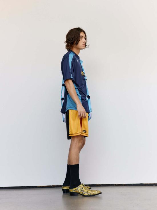  마틴로즈 반팔 티셔츠 마틴 로즈 블루 스트라이프 폴리 콜라주 축구 상의 - MARTINE ROSE