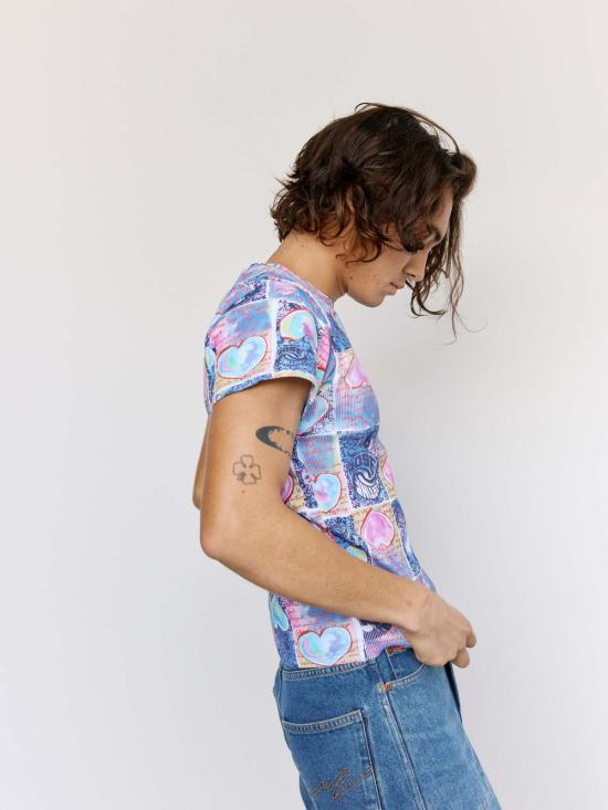  마틴로즈 긴팔 티셔츠 마틴 로즈 블루 하트 코튼 슈렁큰 티셔츠 - MARTINE ROSE