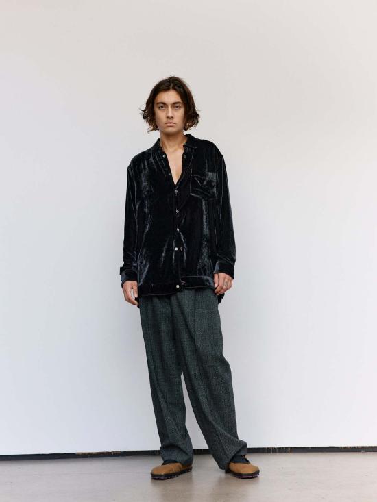  마리아노 긴팔 셔츠 Magliano 블랙 벨벳 오피치나 피자마 셔츠 - MAGLIANO