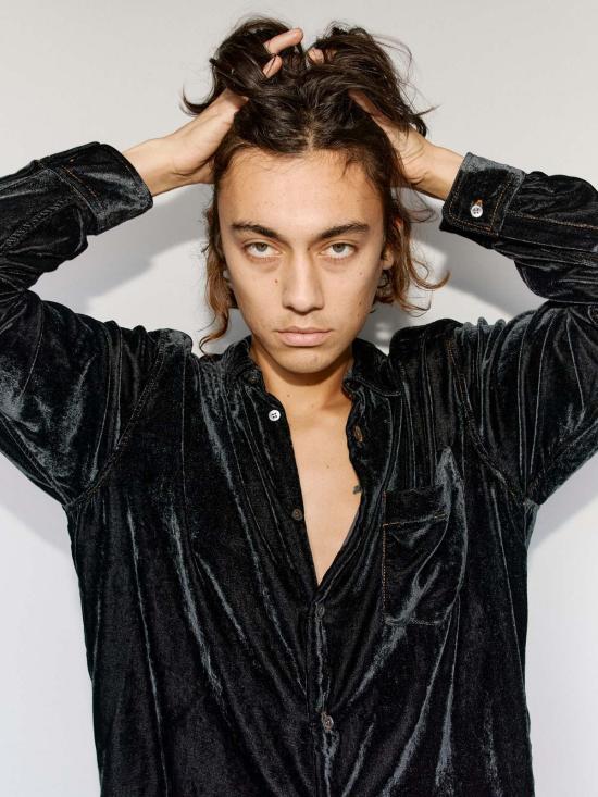  마리아노 긴팔 셔츠 Magliano 블랙 벨벳 오피치나 피자마 셔츠