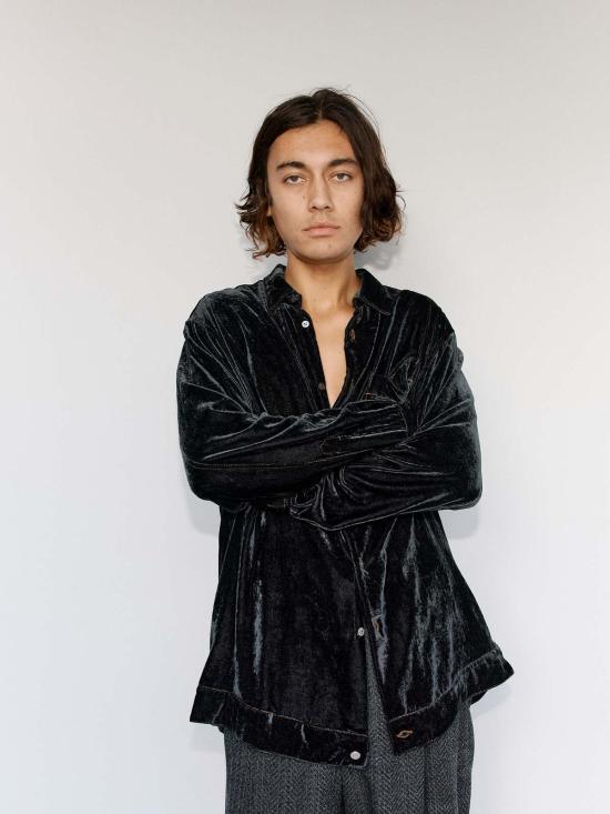  마리아노 긴팔 셔츠 Magliano 블랙 벨벳 오피치나 피자마 셔츠 - MAGLIANO