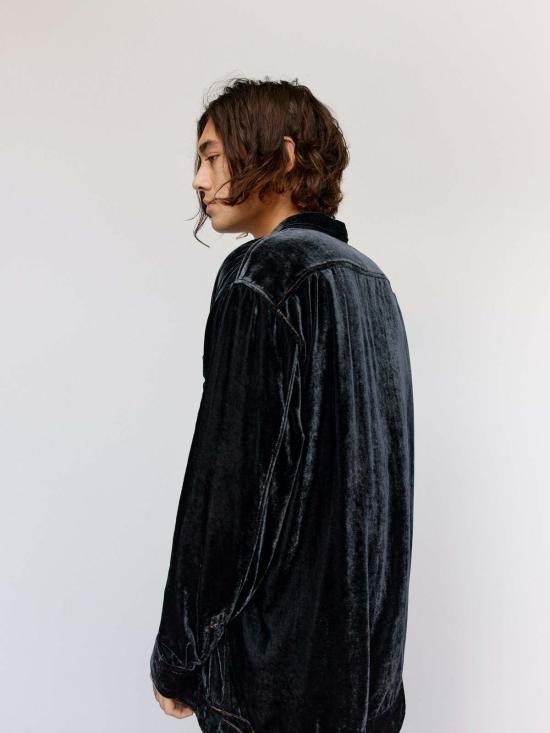  마리아노 긴팔 셔츠 Magliano 블랙 벨벳 오피치나 피자마 셔츠 - MAGLIANO