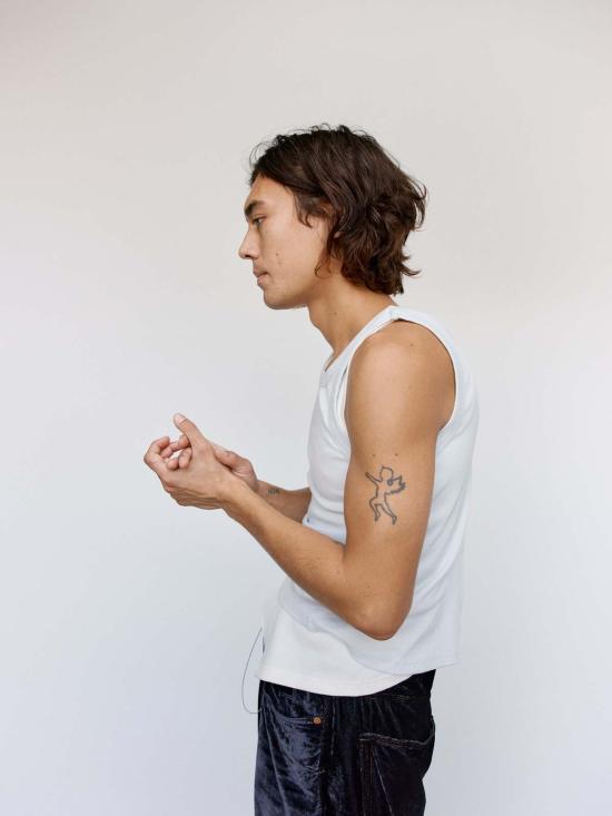  마리아노 민소매 티셔츠 마글리아노 더티 화이트 코튼 누도 랩드 탱크탑 - MAGLIANO