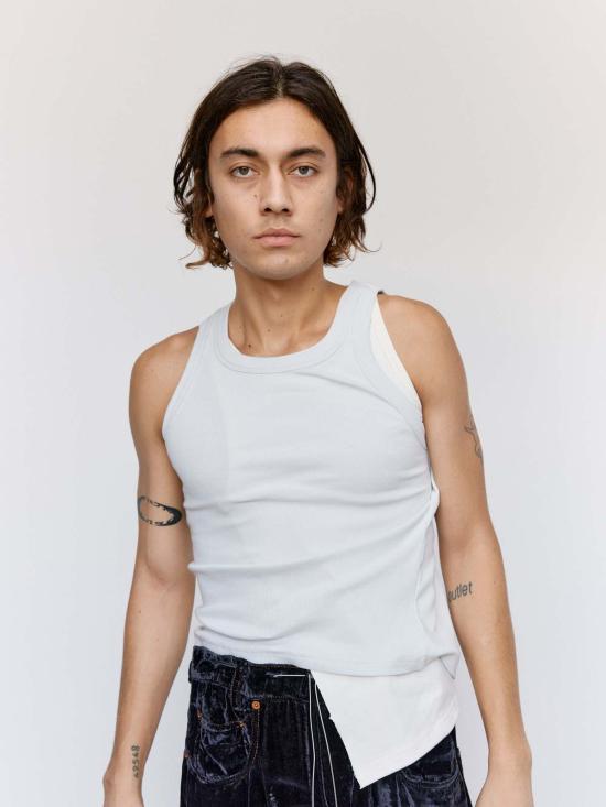  마리아노 민소매 티셔츠 마글리아노 더티 화이트 코튼 누도 랩드 탱크탑 - MAGLIANO