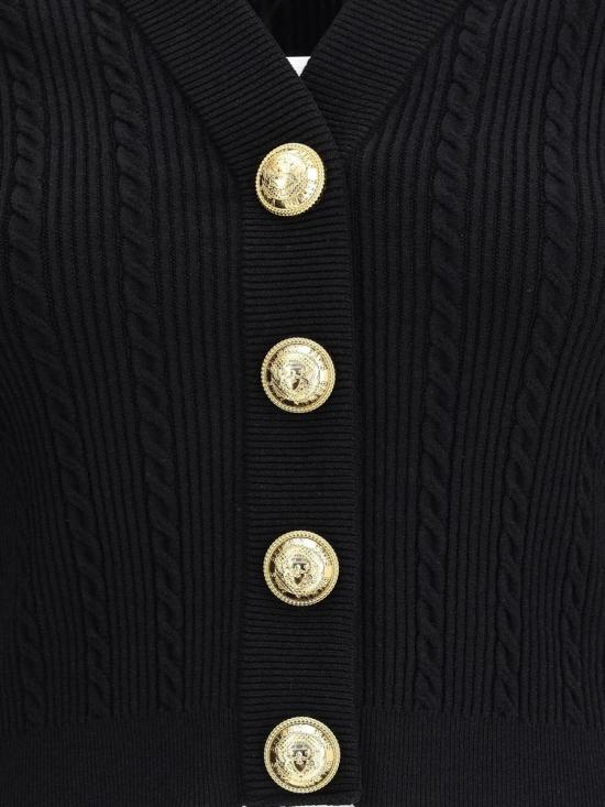 25FW 발망 리브드 앤 브레이디드 가디건  FF1KL245KI50 0PA Black - BALMAIN