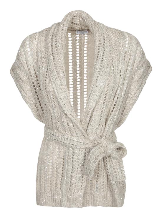 25SS 브루넬로 쿠치넬리 Dazzling 실크 리넨 블렌드 랩 카디건 MEA393106 CLY85 Beige