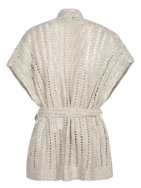 25SS 브루넬로 쿠치넬리 Dazzling 실크 리넨 블렌드 랩 카디건 MEA393106 CLY85 Beige - BRUNELLO CUCINELLI