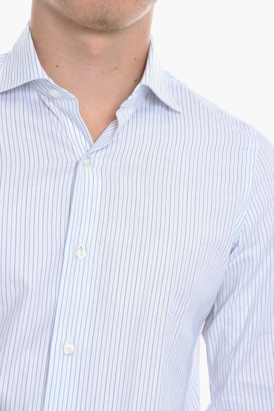  피나모레 긴팔 셔츠 PE217 MILANO ZANTE 01 Bianco Blu - FINAMORE