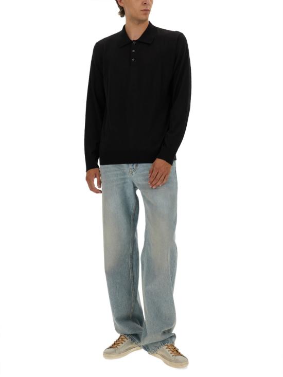 25FW 골든구스 메리노 울 롱 슬리브 폴로 셔츠 GMP01353 P00104190100 BLACK - GOLDEN GOOSE