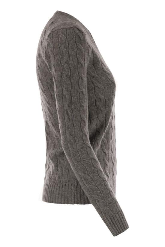 25FW 폴로 랄프로렌 포니 로고 자수 케이블 니트 v넥 스웨터 211971866 500 GREY - POLO RALPH LAUREN