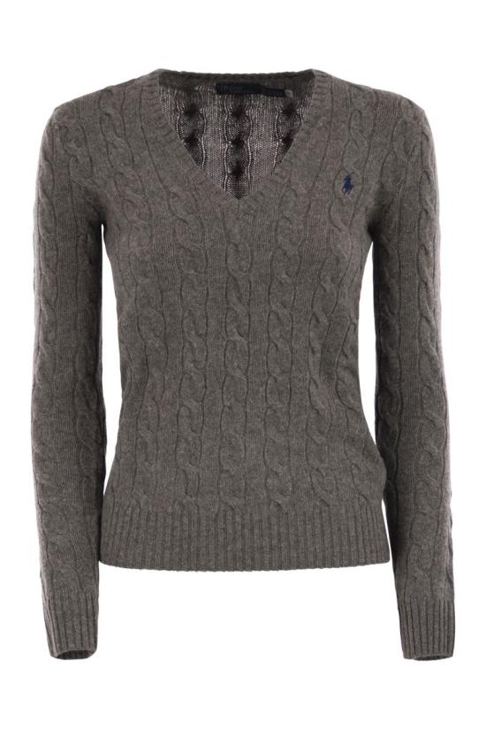 25FW 폴로 랄프로렌 포니 로고 자수 케이블 니트 v넥 스웨터 211971866 500 GREY