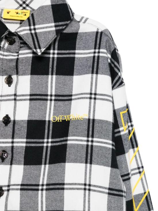25FW [키즈] 오프화이트 셔츠 OGGA01CF25FAB001 1018 BLACK YELLOW - OFF WHITE