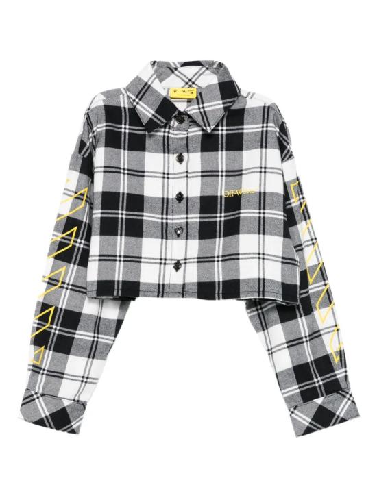 25FW [키즈] 오프화이트 셔츠 OGGA01CF25FAB001 1018 BLACK YELLOW - OFF WHITE
