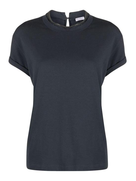  브루넬로 쿠치넬리 콘트라스트 트림 코튼 티셔츠 M0T18BD200C8901 Light Blue